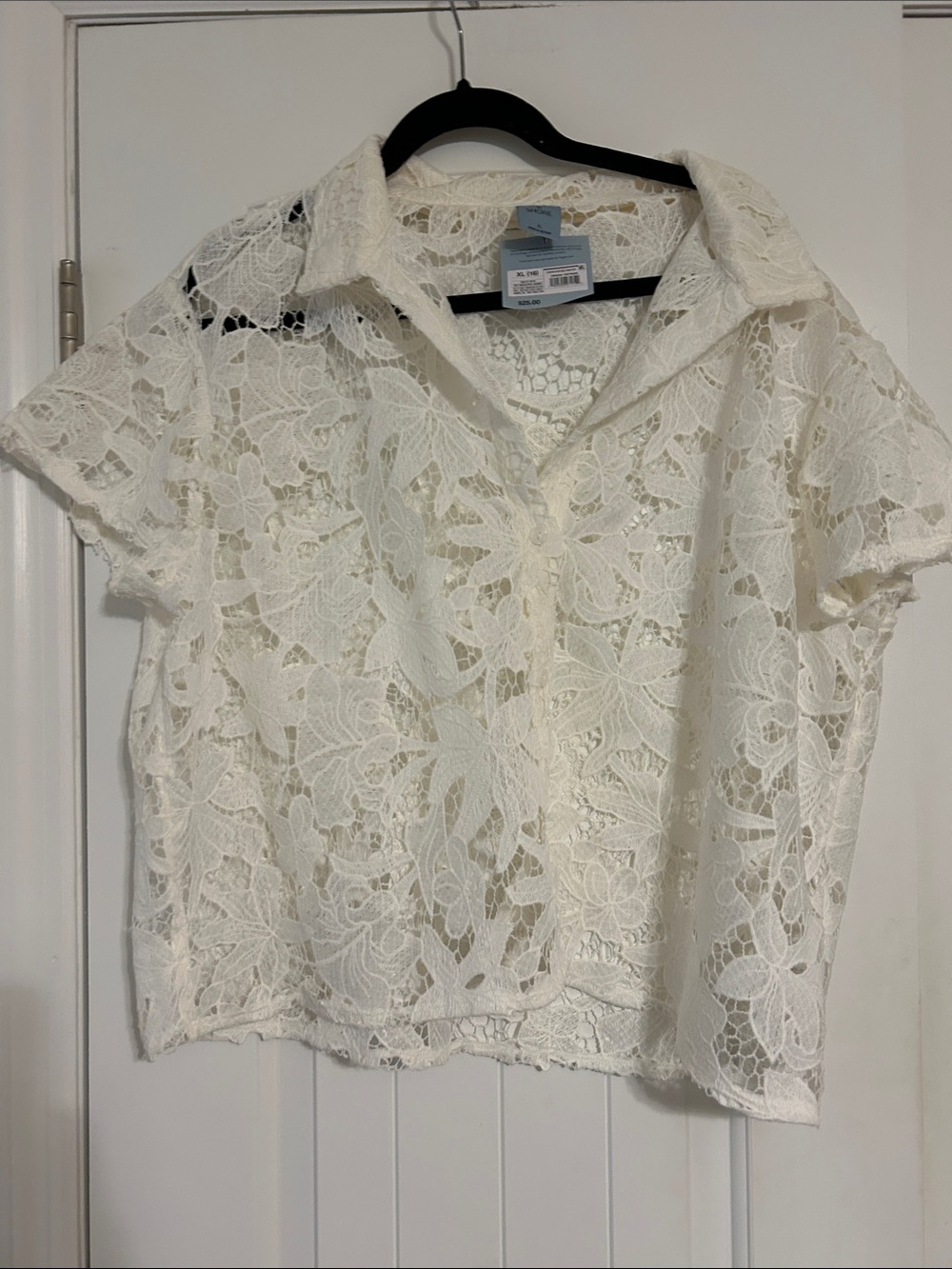 Shade & Shore Cream Floral Lace Button-Front Coverup
